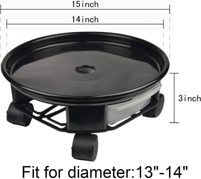 AMKOSKR 1 Pack 15" Black Plant Caddy with Easy Moving Caster Wheels and a Water Container Round Movable Planter Dolly Trolley Tray Pallet Outdoor Indoor Tree Flower Stand Planter - Image 2